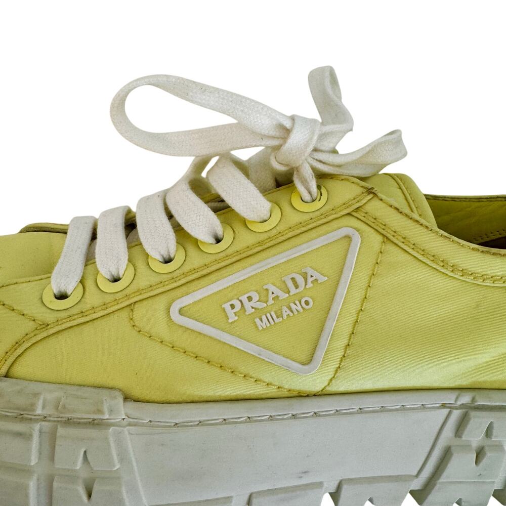 Prada Re-Nylon Double Wheel Gabardine Sneakers Platform Butter Yellow 37.5 - Picture 8 of 16